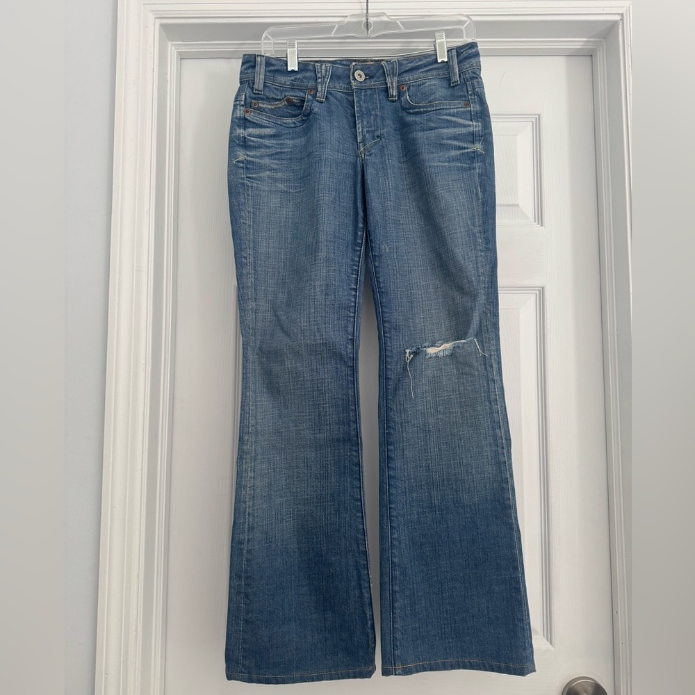 Yanuck jeans sz 29, low rise, boot cut, original hem, hemmed petite, cotton.